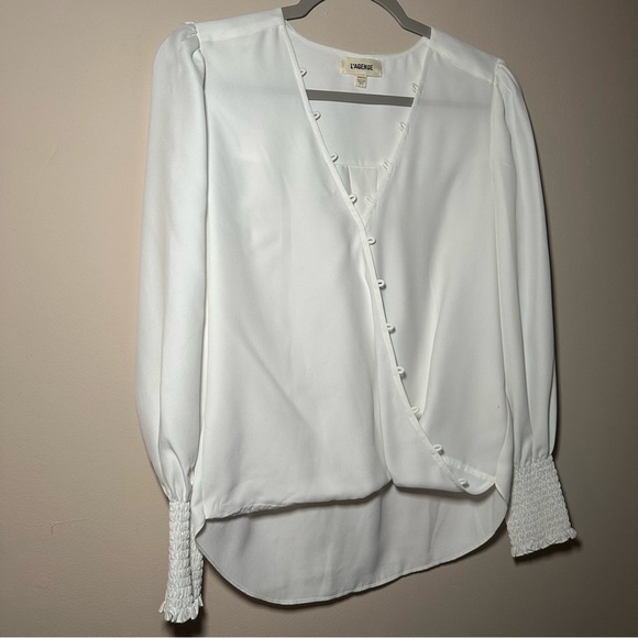 L'AGENCE Ivory Enzo Cross Front Blouse Smocked Cuffs Size XXS - Picture 4 of 16